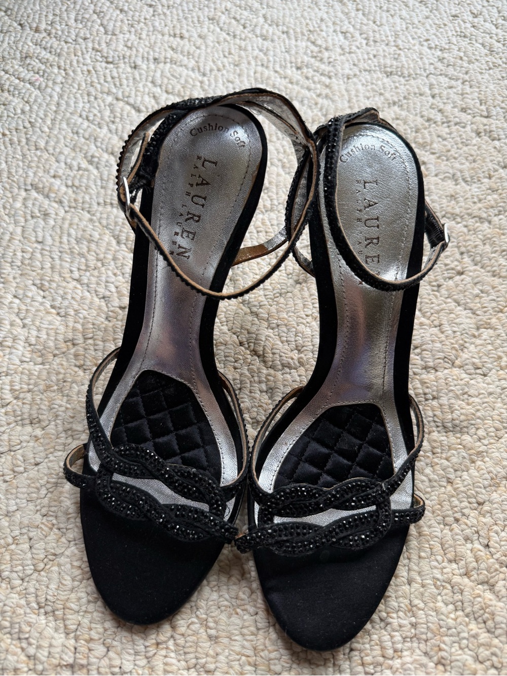 Lauren Ralph Lauren Black Beaded Strappy Heels